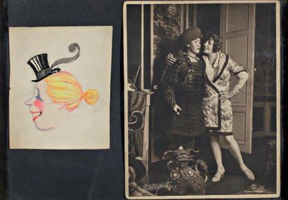 MISTINGUETT Caricature de la Miss par Gessmar avec une photographie de Mistinguett...