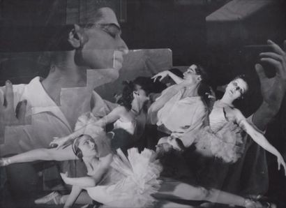 null SERGE Photo-montage vers 1930. Serge Lifar sur scéne. 24 x 30 cm
