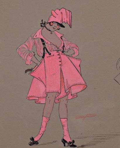ZINOVIEW Ballerine moderne au costume rose, gouache sur papier, 30 x 40 cm, SBD

