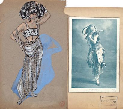 ZINOVIEW Danseuse au costume argenté, gouache sur carton encadrée, 23 x 40 cm, S...