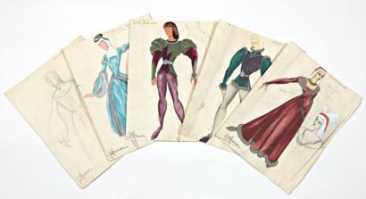 MEUNIER Ballet Le Chevalier et la damoiselle, 1941. Costumes de dames nobles, seigneur,...