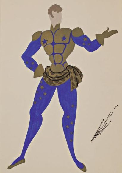 ERTE Danseur, Hercule, gouache sur papier, numérotée au dos n° 12 400, 23 x 32 cm...
