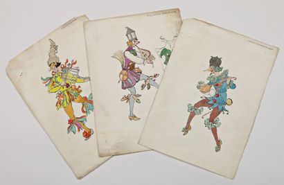 ANONYME Musicien burlesque, 3 gouaches, vers 1930. annotées, 26 x 38 cm