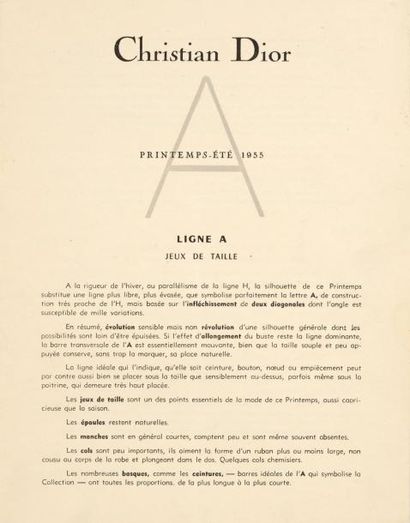 CHRISTIAN DIOR Programme des collections haute couture printemps-été 1955 de la Maison...