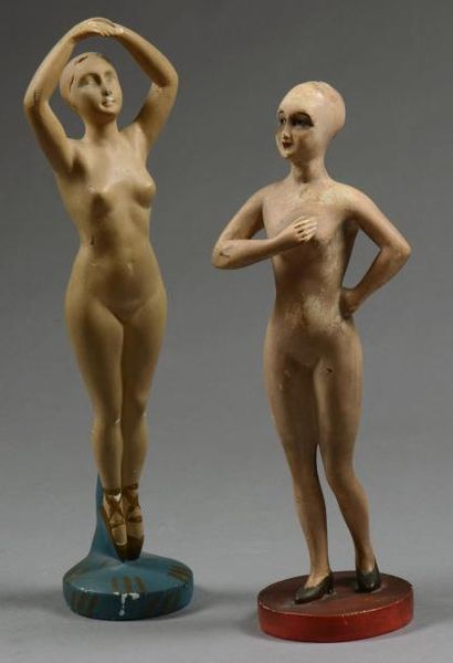 null Mannequins Paire de statuettes en plâtre peint représentant 2 mannequins d'exposition,...