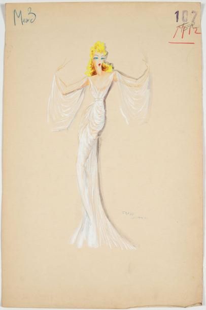 Freddy WITTOP Girl à la robe blanche, vers 1930. 32x46cm. Gouache signée