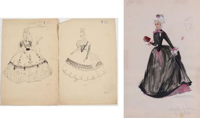 Rosine Delamare Ensemble de 2 projets de costumes pour le film French Cancan de Jean...