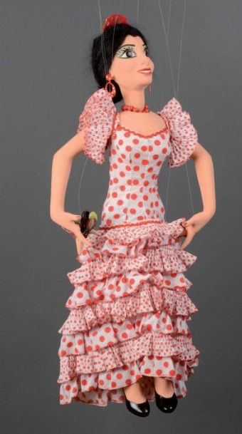 null MARIONNETTE À FILS COMPAGNIE MARCEL LEDUN Personnage: Danseuse de flamenco avec...