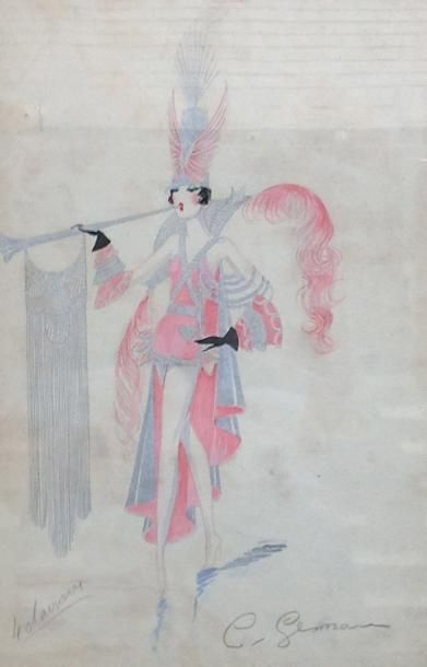 GESSMAR 
Danseuse de music-hall, gouache sur papier, encadrée.