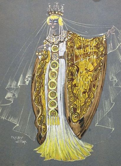 WITTOP Freddy «La Reine», gouache sur papier, final de music-hall, vers 1930.