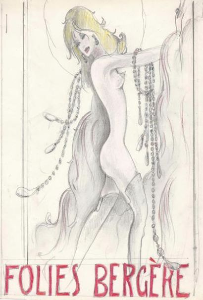 null Folies Bergère.
Archives Michel Gyarmathy «Danseuse nue», collage et dessin,...