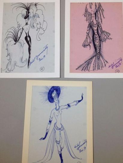 null Folies Bergère.
Archives Michel Gyarmathy «Danseuses», ensemble de 3 dessins...