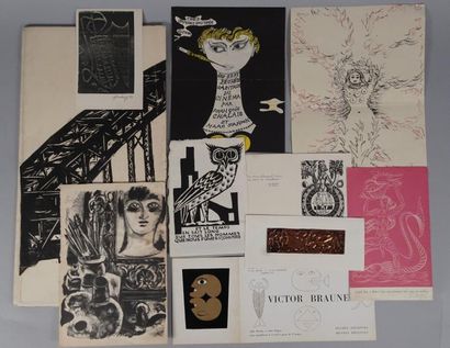 null 

SURREALISME: Ensemble de 10 dessins, cartons d'invitation dont Victor Brauner....