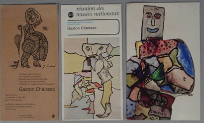 null CHAISSAC Gaston (1910-1964): Ensemble de 3 cartons d'invitation pour des expositions...