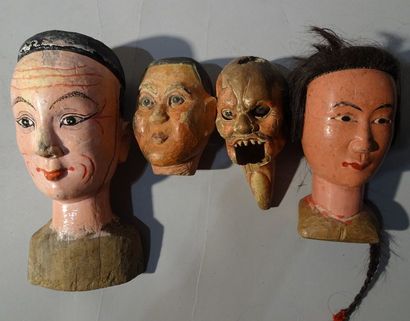 null 4 têtes marionnettes chinoises XIX et début XXéme.
