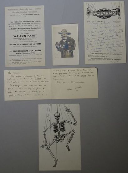 null WALTON’S. Très rare dessin par L.Walton’s de la célèbre marionnette du squelette....