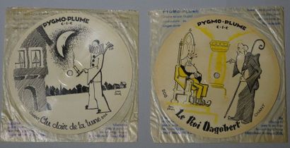 null 2 disques souples vers 1920, illustrés de dessins pour gramophone. Le roi Dagobert,...