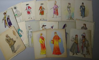 null BENDA, PERRAS, BETOUT, JAPHET. 49 dessins gouachées pour des projets de costumes...