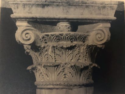 null Important marble capital carved all sides with acanthus leaf decoration on three...
