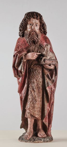 null Saint Jean-Baptiste en tilleul (?) sculpté et polychromé, dos creusé. Debout,...