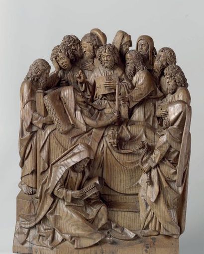 null The Annunciation, a group of oak altarpieces carved in strong relief with minute...