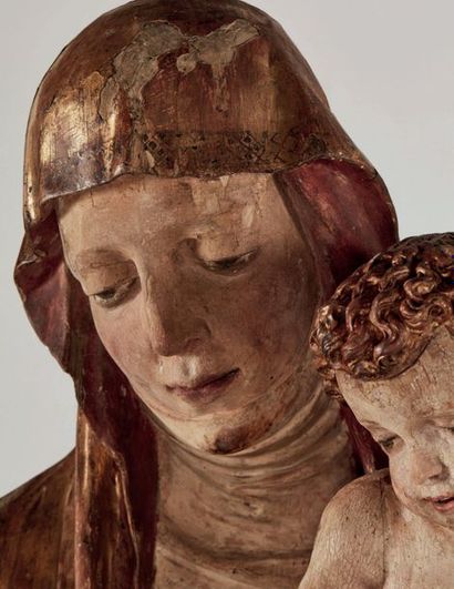null Importante sainte Anne Enseignante en tilleul et résineux sculpté, doré et polychromé,...