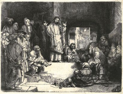 Rembrandt van RIJN (1606-1669) Le Christ préchant ou La petite tombe. Eau-forte,...