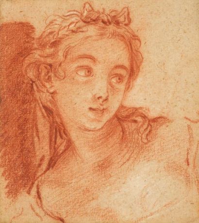 Francois Boucher (1703-1770) Buste de jeune femme regardant vers sa gauche Sanguine....