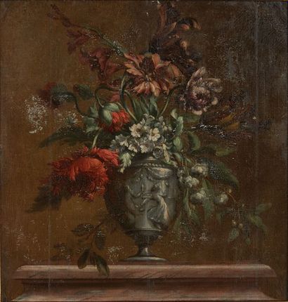 École Française du XIXe siècle Bouquets de fleurs
Paire d'huiles sur toile (accidents).
H_64...
