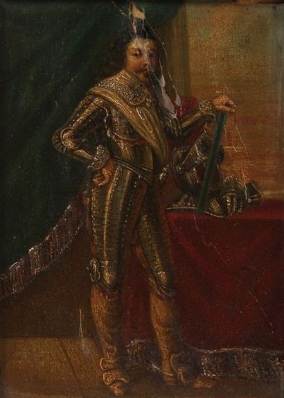 École FRANÇAISE du XVIIIe siècle Portrait of a soldier in full size
Oil on paper...