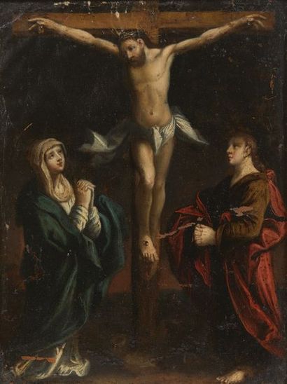 École Flamande du XVIIe siècle Crucifixion with the Virgin and Saint John
Oil on...