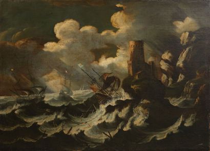 Ecole italienne du XVIIe siècle The shipwreck in the storm
Oil on canvas.
Old frame...
