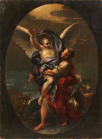 GIOVANNI GIOSEFFO DAL SOLE (BOLOGNE 1654-1719) 
Lutte de Jacob avec l'ange
Huile...