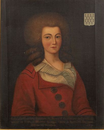 École FRANÇAISE de la fin du XVIIIe siècle Portrait de femme à la redingote rouge...