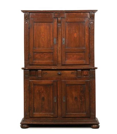 null TWO BODY WARDROBE in walnut and oak with a slightly recessed upper body opening...