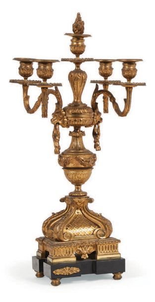 PAIR OF CANDELABRATES with five gilded bronze...