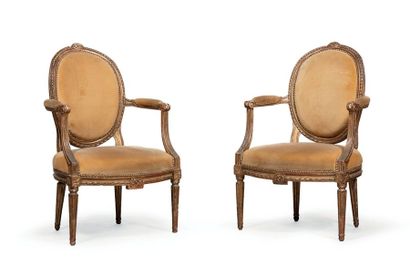 PAIR OF CABRIOLET FAUTEUILS in beech moulded,...