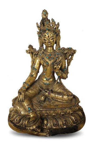 DIVINITY STATUETTE in gilded bronze, inlaid...