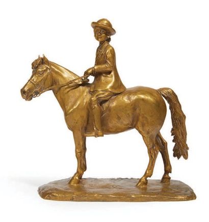 Auguste VIMAR (1851-1916) 
L'enfant cavalier
Bronze à patine dorée.
H_23,5 cm L_20...
