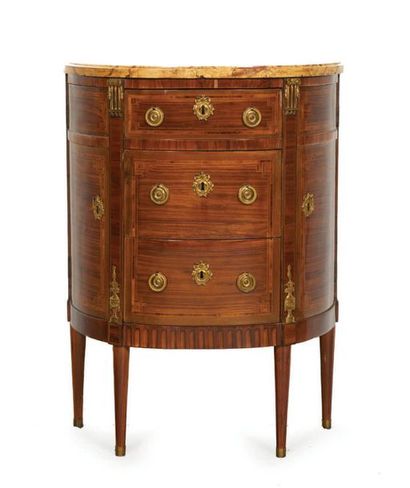 COMMODE HALF-LUNE in veneer and inlay of...