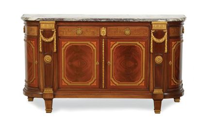 HAENTGES FRÈRES. 
VERY IMPORTANT BUFFET made of mahogany veneer, light wood and green...