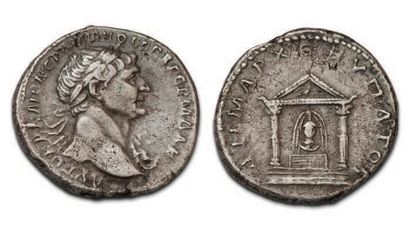 null TRAJAN (98-117)
Tridrachme (Césarée).
Son buste lauré à droite avec l'égide.
R/Temple...