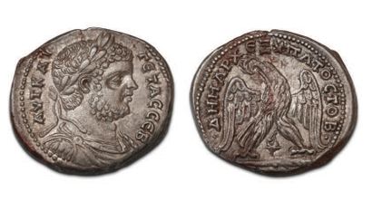 null CARACALLA (196-217)
Tetradrachma. Tyr (209-212)
His bust lauded, draped and...
