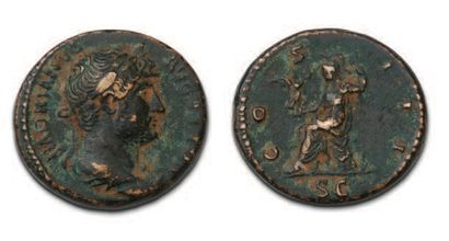 LOT DE 33 MONNAIES ROMAINES ET PROVINCIALES en billon et bronze dont semis d'Hadrien...