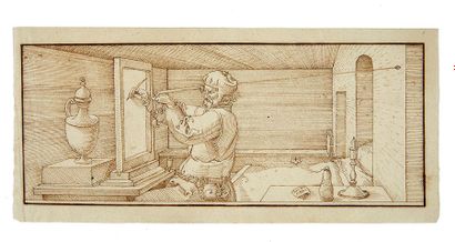 [DÜRER, Albrecht.] Dessin d'après Albrecht Dürer, copié du bois figurant à la fin...