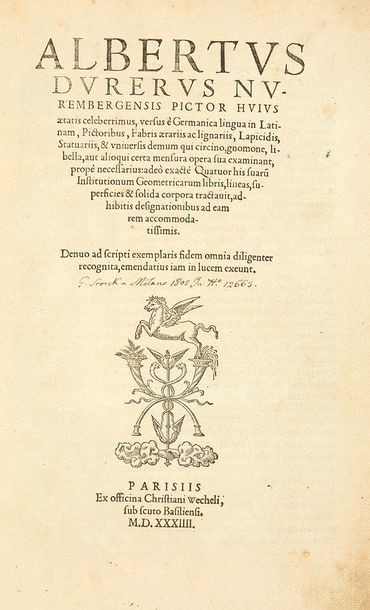 DÜRER, Albrecht. Quatuor his suarum institutionum geometricarum libris, lineas, superficies...
