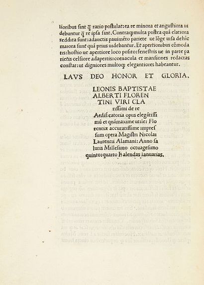 ALBERTI, Leon Battista. De re aedificatoria. Florence, Nicolaus Laurentius Alamanus,...