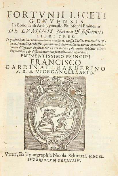 LICETI, Fortunio De Luminis natura & efficientia libri tres Udine, Nicolai Schiratti,...