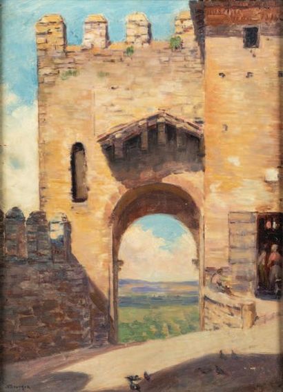 Joseph-Felix BOUCHOR (1853-1937) 
La porte de Saint François
Huile sur panneau Signée...