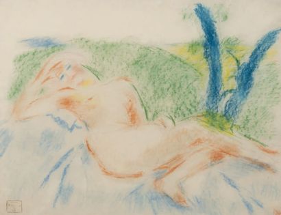 Ferdinand Schirren (1872-1944) 
Nu allongé
Pastel et crayon sur papier
Cachet de...